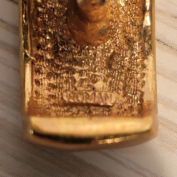 C12 Vintage Roman Rhinestone & Gold-tone Pierced Earrings - Picture 5 of 5